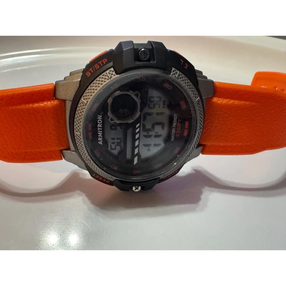 Armitron Pro Sport Digital Watch Orange‎ Band 330ft Water Resistant Chrono Timer